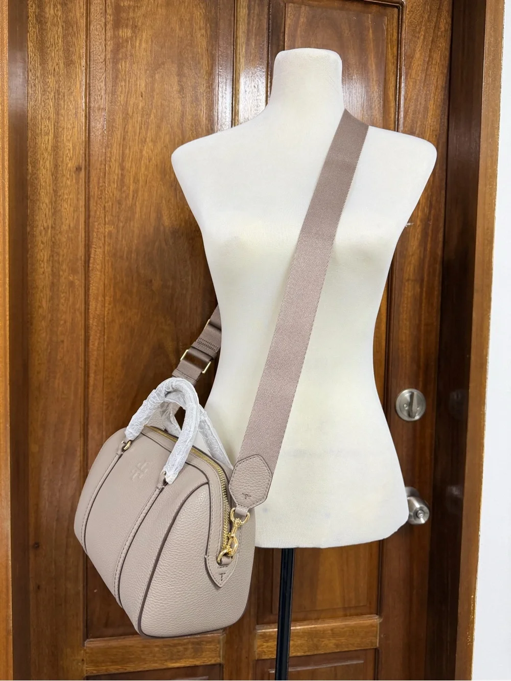 Tory Burch Thea Pebbled Leather Satchel with double starp